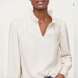 J Crew womens size L cream ruffle neck/sleeve blouse NWT